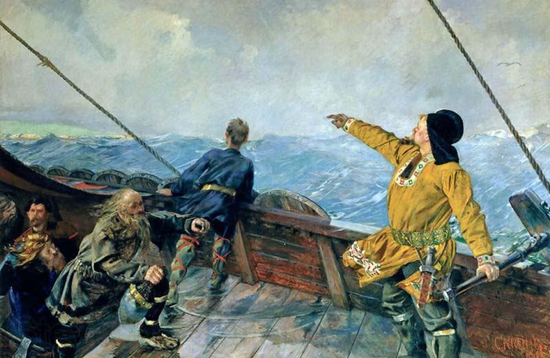 Christian Krohg Christian Krohg's painting of Leiv Eiriksson discover America, 1893 Norge oil painting art